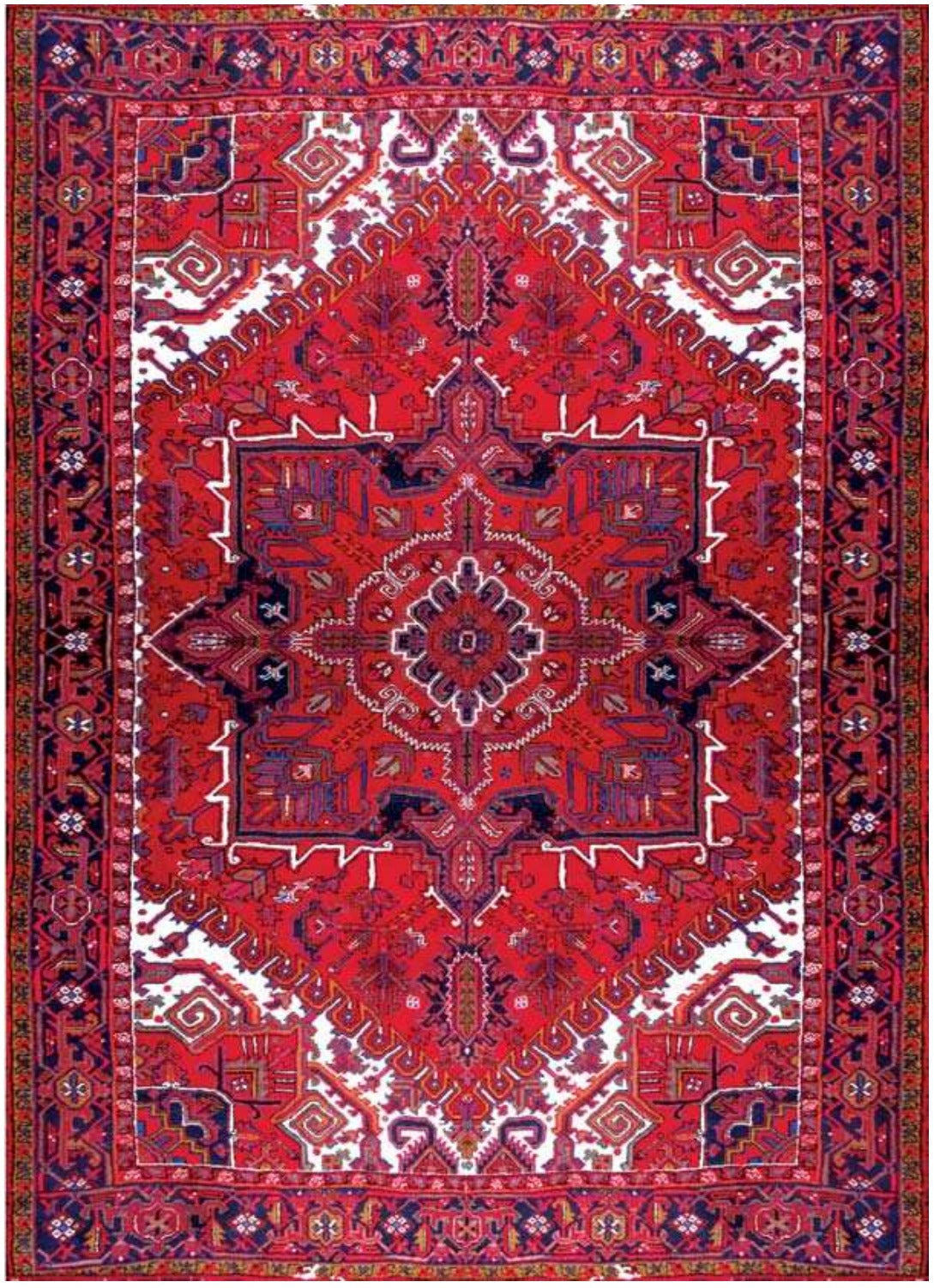Red Bakhshayesh carpet with a broad angular central medallion, corner forms and layered floral borders