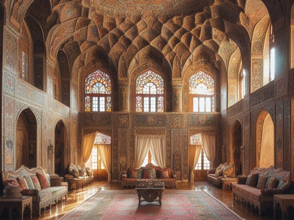 A historical house in Iran covered with Persian Kashan Carpet