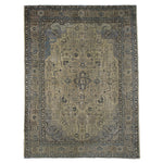 Vintage Tabriz Rug, top view on white background, hand-knotted wool pile. SKU 0005.