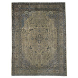 Vintage Tabriz Rug, top view on white background, hand-knotted wool pile. SKU 0005.