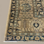 Vintage Tabriz Rug, corner, border and fringe detail, hand-knotted wool pile. SKU 0005.