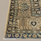 Vintage Tabriz Rug, corner, border and fringe detail, hand-knotted wool pile. SKU 0005.