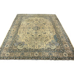 Vintage Tabriz Rug, front perspective view of the complete rug, hand-knotted wool pile. SKU 0005.