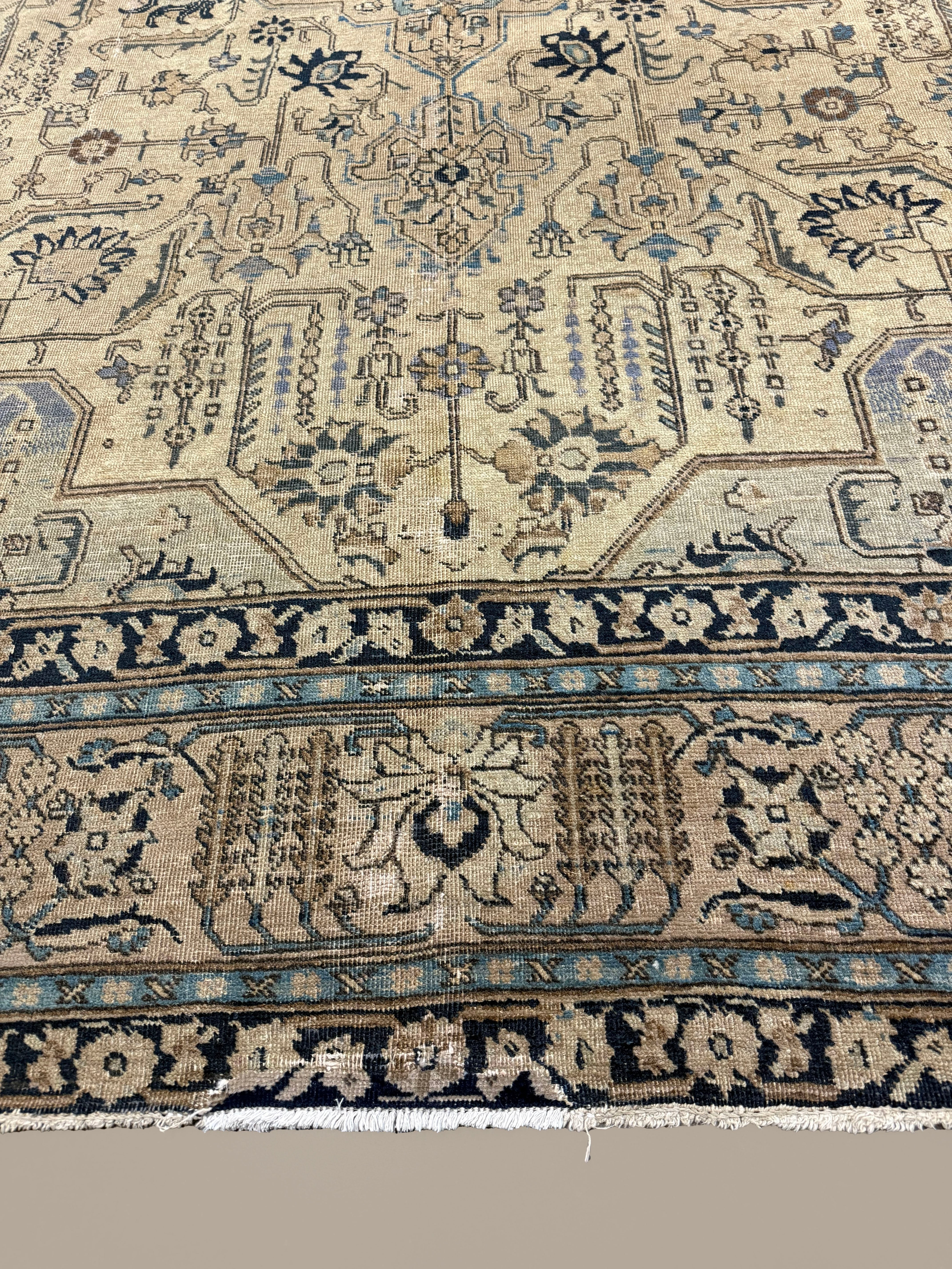 Vintage Tabriz Rug, close-up of the patterned field, hand-knotted wool pile. SKU 0005.