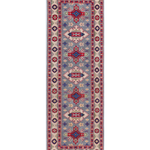 Full front view of blue & ivory Kazak-inspired wool runner 29657.