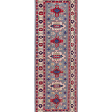 Full front view of blue & ivory Kazak-inspired wool runner 29657.