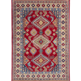 Full front view of red & blue Kazak-inspired wool rug 21987.