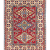 Full front view of red & green Kazak-inspired wool rug 21525.