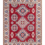 Full front view of red & ivory Kazak-inspired wool rug 21424.