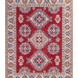 Full front view of red & ivory Kazak-inspired wool rug 21424.