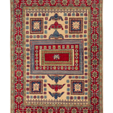 Full front view of ivory & red Kazak-inspired wool rug 19311.