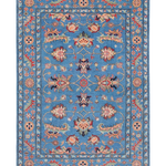 Full front view of blue & red Kazak-inspired wool rug 29649.