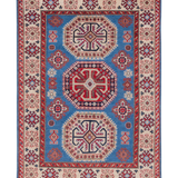 Full front view of blue & red Kazak-inspired wool rug 29648.