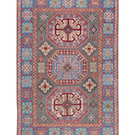 Full front view of blue & ivory Kazak-inspired wool rug 29647.