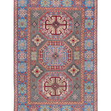 Full front view of blue & ivory Kazak-inspired wool rug 29647.