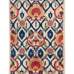 Full front view of ivory & blue Kazak-inspired wool rug 27444.