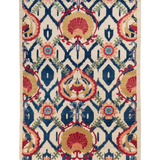 Full front view of ivory & blue Kazak-inspired wool rug 27444.
