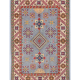 Full front view of blue & red Kazak-inspired wool rug 27430.