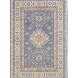 Full front view of blue & ivory Kazak-inspired wool rug 26753.