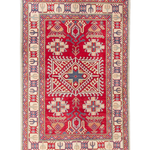 Full front view of red & ivory Kazak-inspired wool rug 23925.