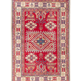 Full front view of red & ivory Kazak-inspired wool rug 23925.