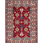 Full front view of red & ivory Kazak-inspired wool rug 21997.
