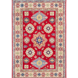 Full front view of red & ivory Kazak-inspired wool rug 21984.