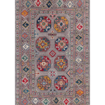 Full front view of blue & red Kazak-inspired wool rug 21479.
