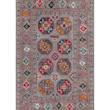 Full front view of blue & red Kazak-inspired wool rug 21479.