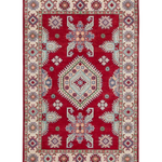 Full front view of red & ivory Kazak-inspired wool rug 23375.