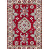 Full front view of red & ivory Kazak-inspired wool rug 23375.