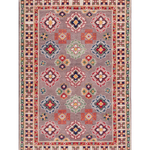 Full front view of blue & red Kazak-inspired wool rug 19944.