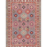 Full front view of blue & red Kazak-inspired wool rug 19944.