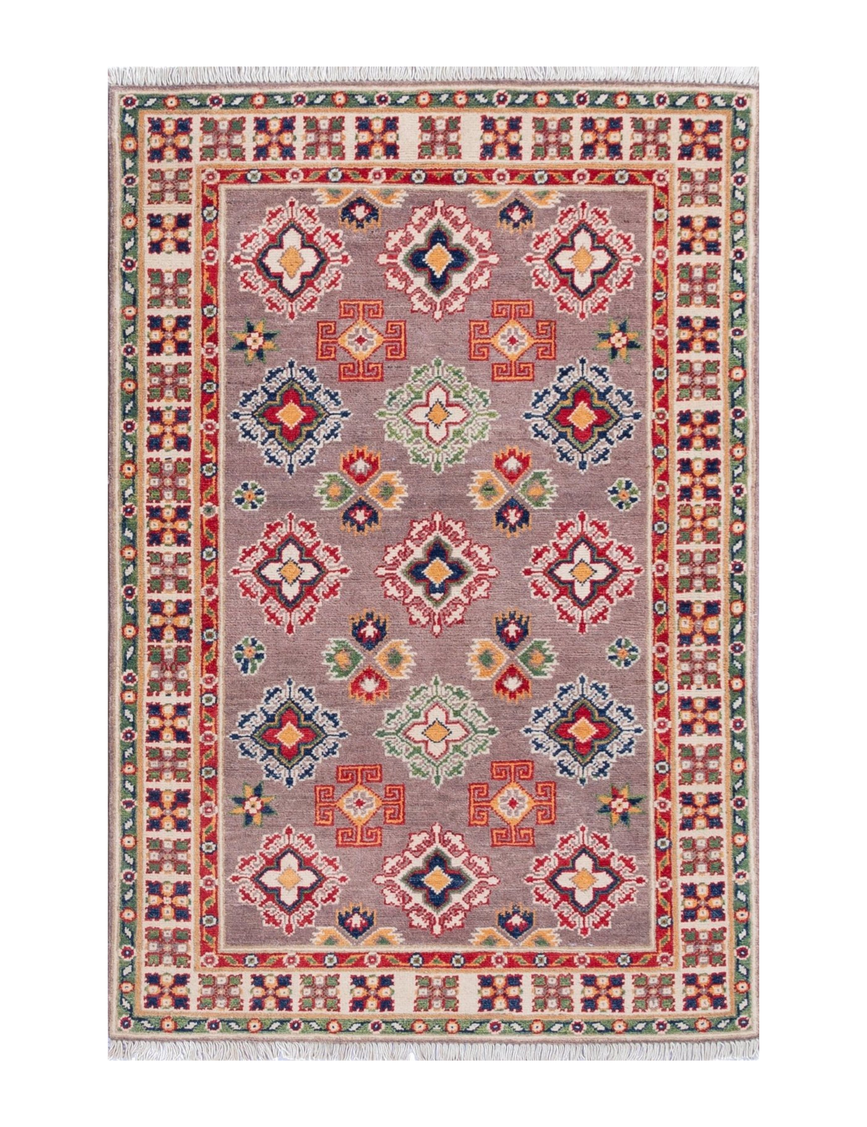Full front view of blue & red Kazak-inspired wool rug 19944.