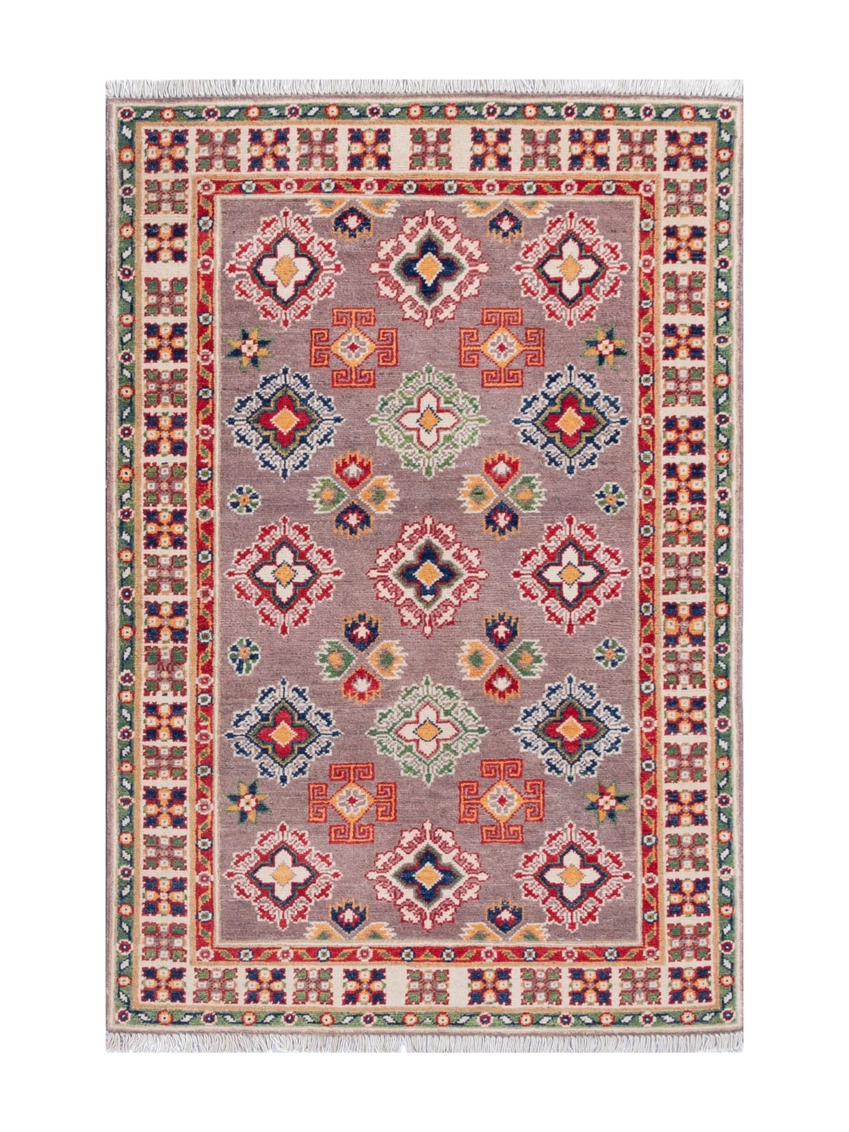 Full front view of blue & red Kazak-inspired wool rug 19944.