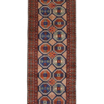 Afghan Runner, top view on white background, hand-knotted wool pile. SKU 1.0008.