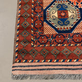 Afghan Runner, border and fringe detail, hand-knotted wool pile. SKU 1.0008.