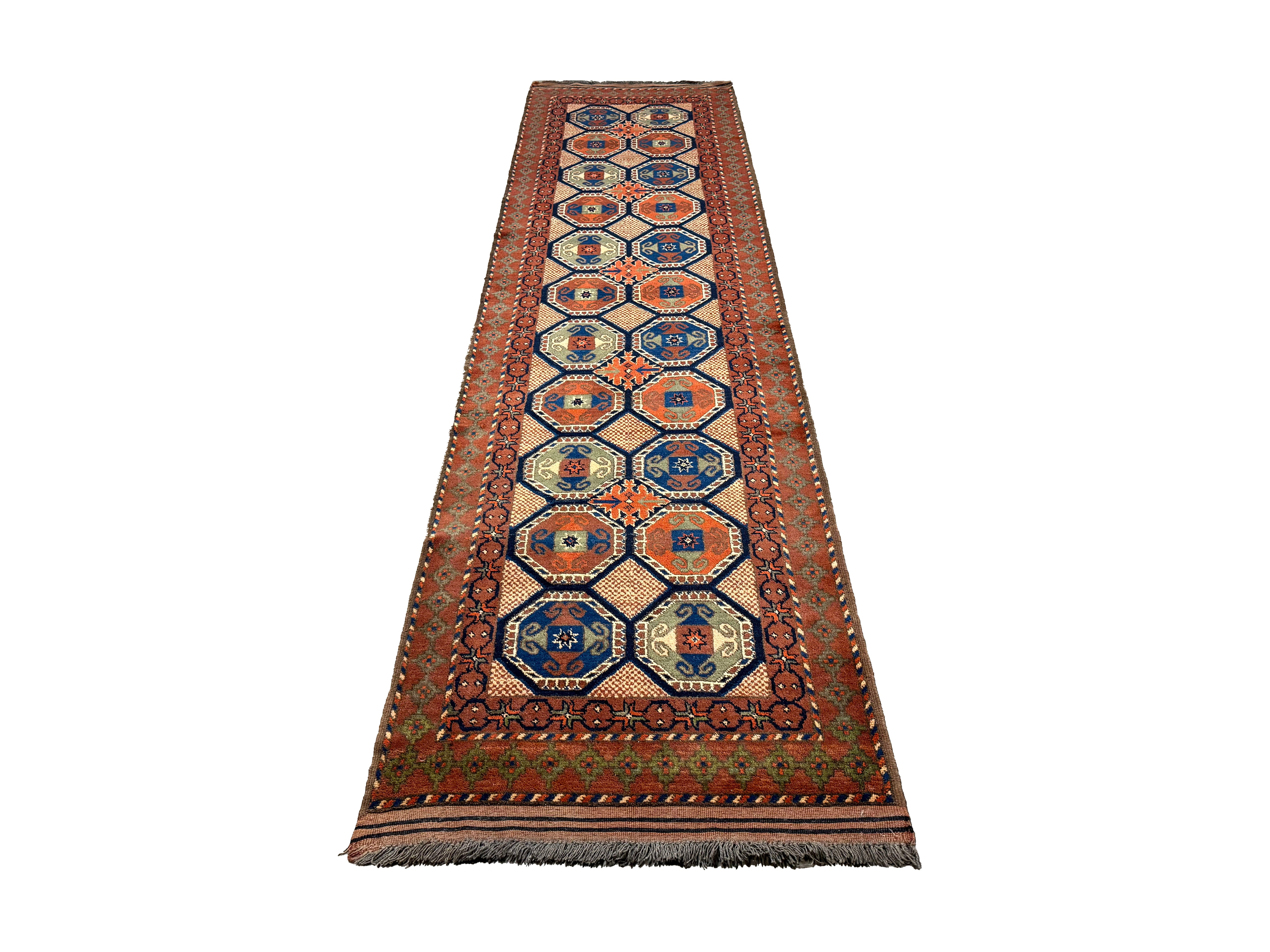 Afghan Runner, lengthwise view, hand-knotted wool pile. SKU 1.0008.