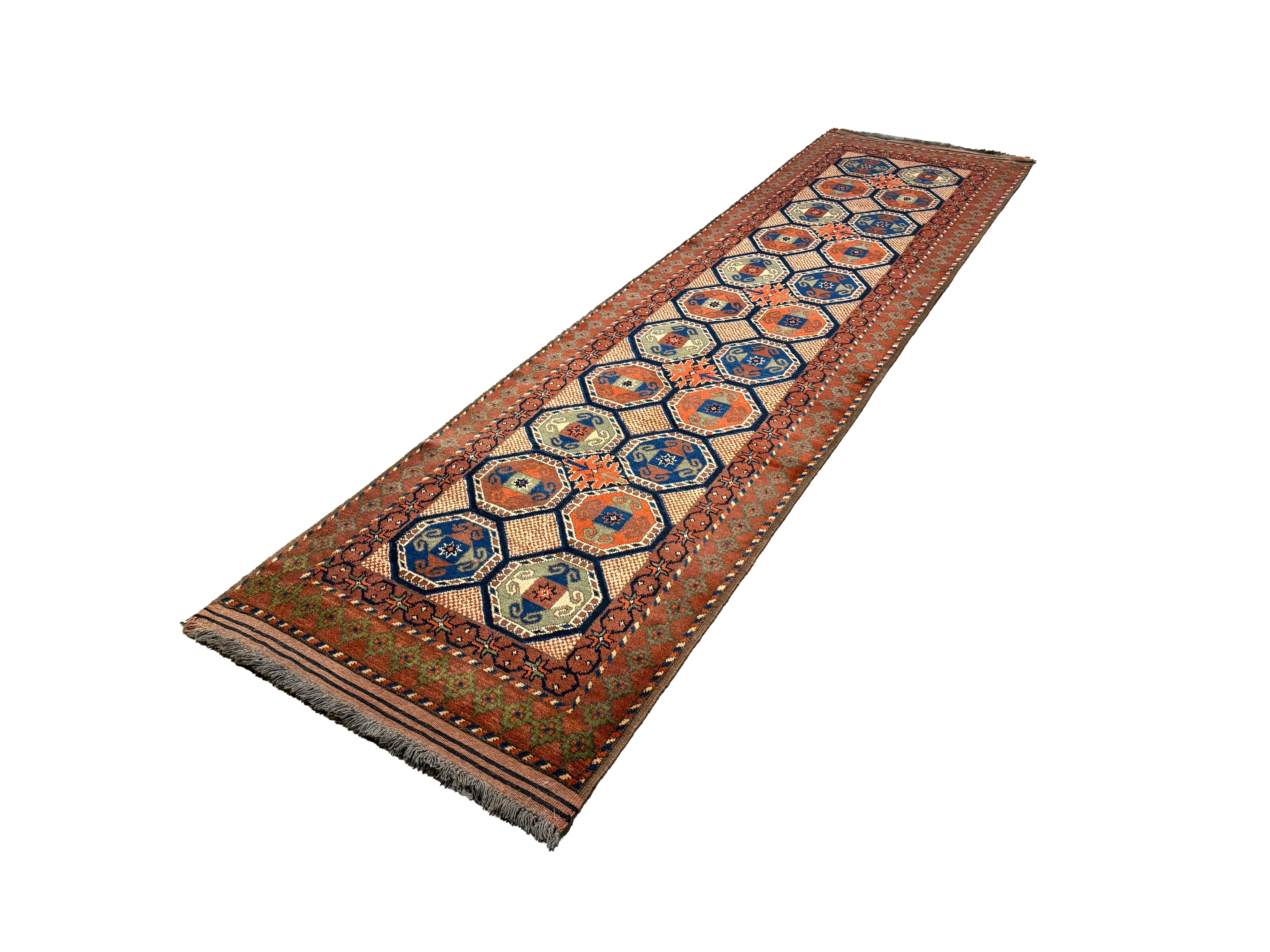 Afghan Runner, diagonal full view, hand-knotted wool pile. SKU 1.0008.