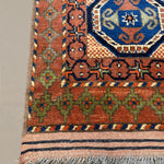 Afghan Runner, border and fringe detail, hand-knotted wool pile. SKU 1.0008.