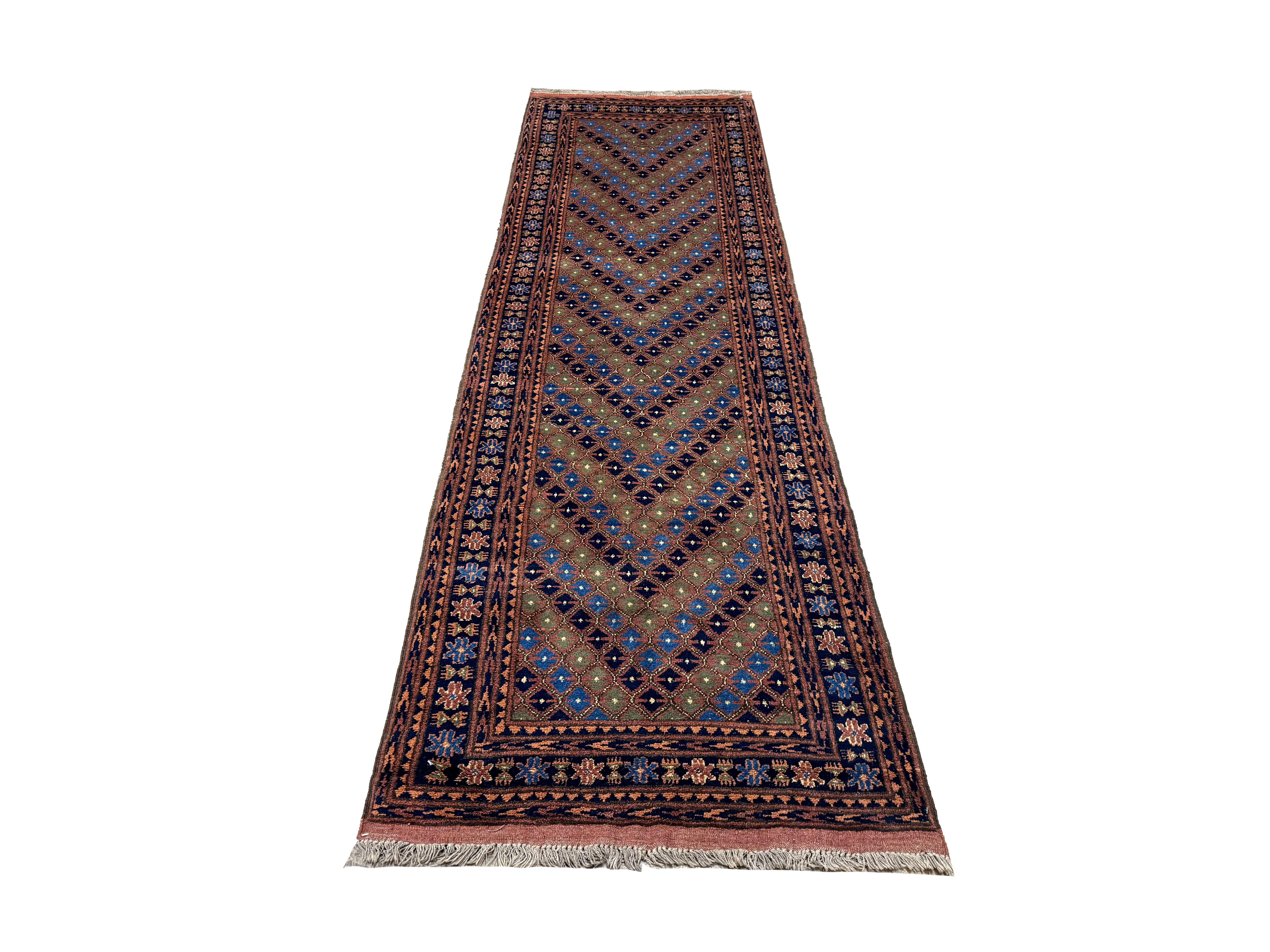 Afghan Runner, lengthwise view, hand-knotted wool pile. SKU 1.0010.