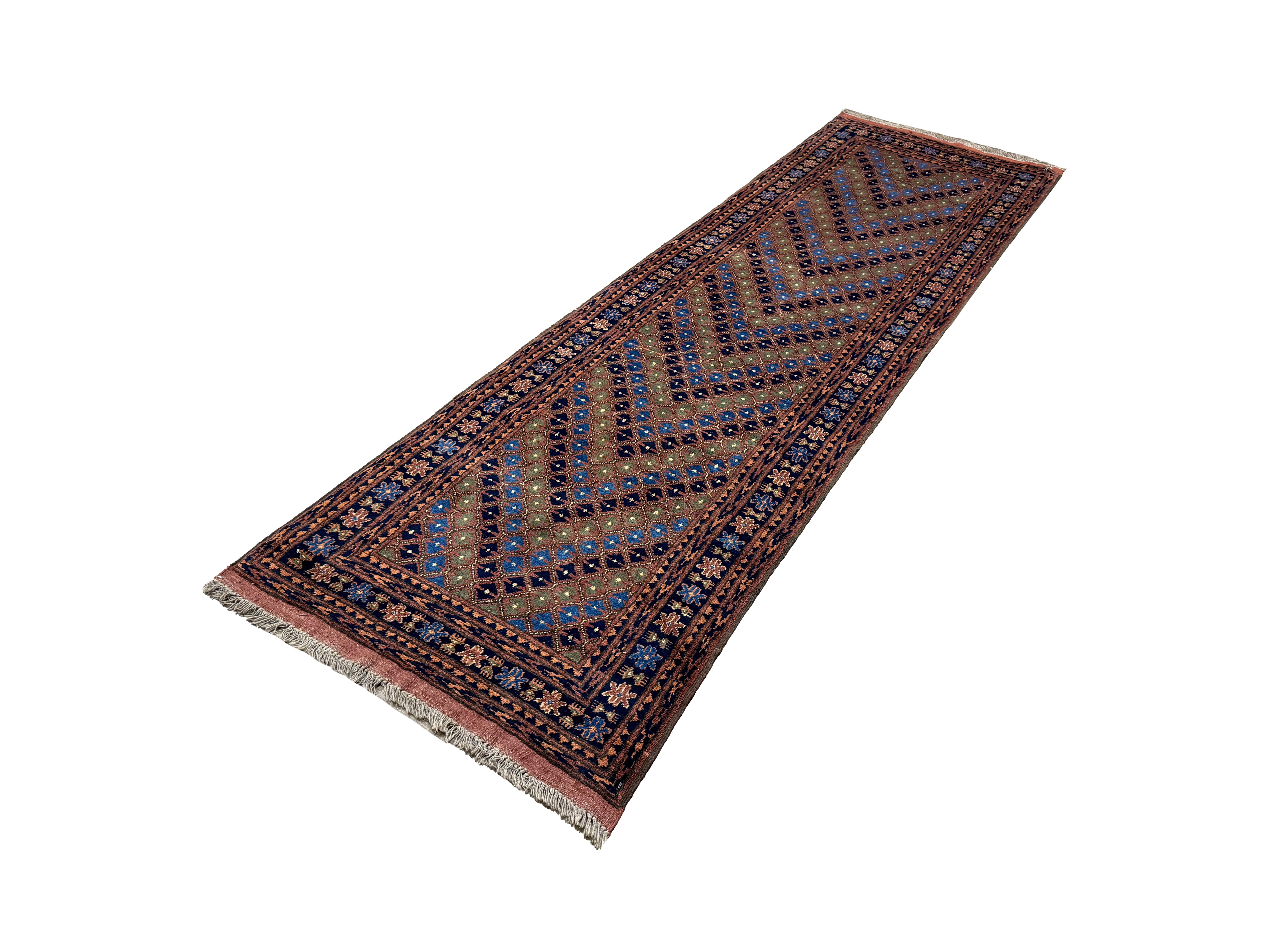 Afghan Runner, diagonal full view, hand-knotted wool pile. SKU 1.0010.