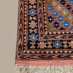 Afghan Runner, border and fringe detail, hand-knotted wool pile. SKU 1.0010.