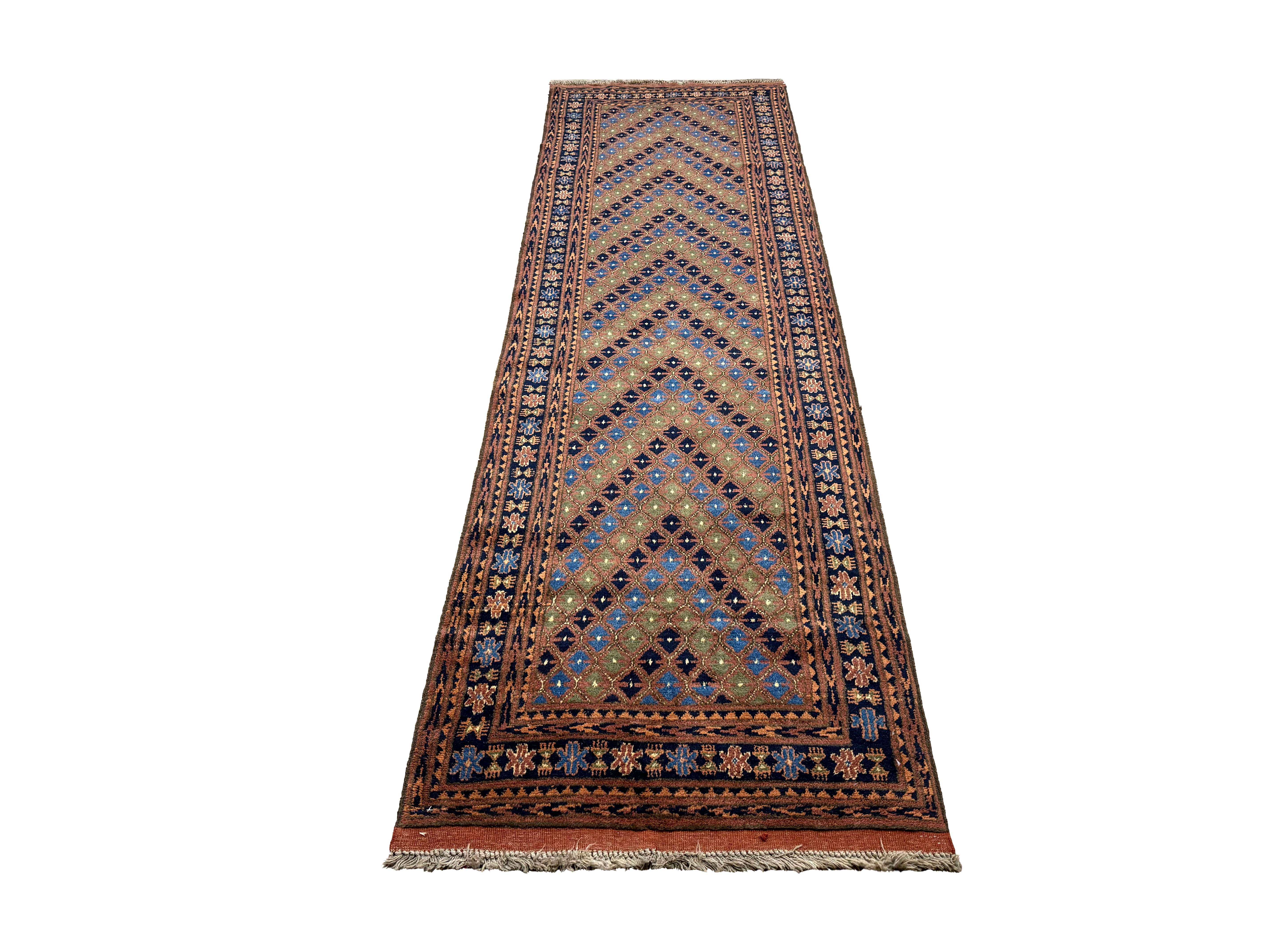 Afghan Runner, lengthwise view, hand-knotted wool pile. SKU 1.0010.