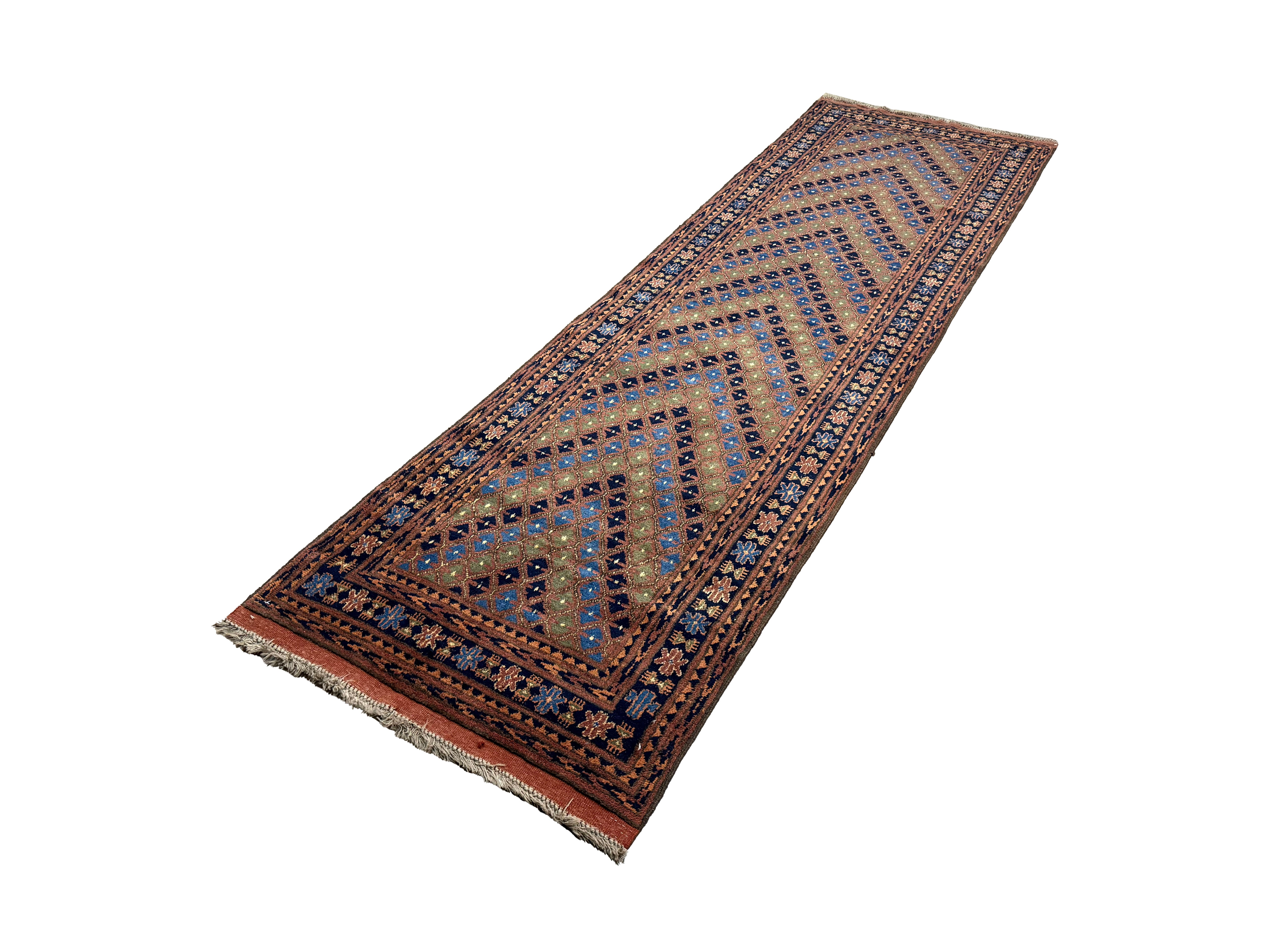 Afghan Runner, diagonal full view, hand-knotted wool pile. SKU 1.0010.
