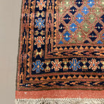 Afghan Runner, border and fringe detail, hand-knotted wool pile. SKU 1.0010.