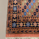 Afghan Runner, border and fringe detail, hand-knotted wool pile. SKU 1.0010.