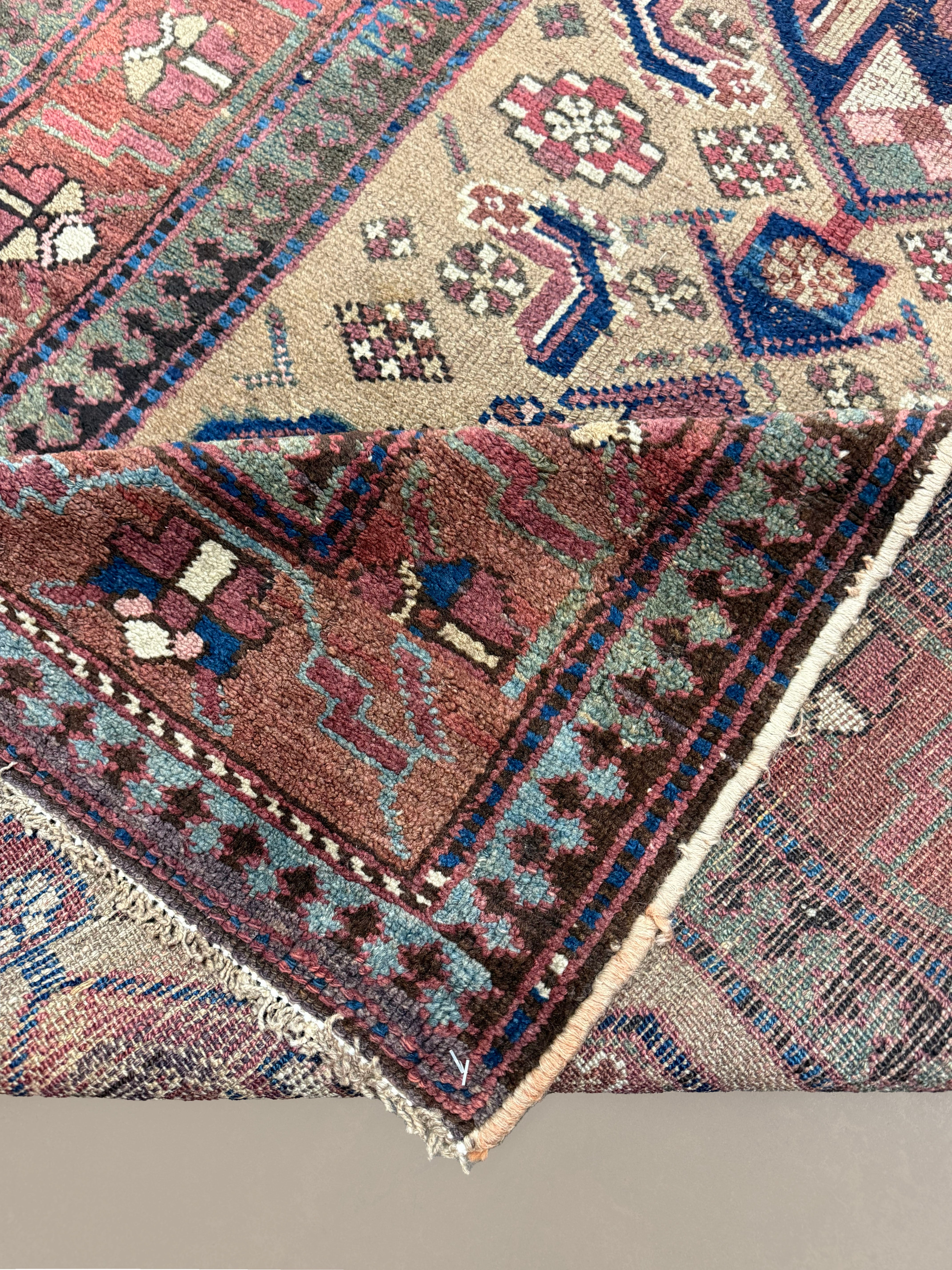 Persian Uch Tappeh Runner, folded corner and reverse, hand-knotted wool with beige colouring. SKU 1.0087.