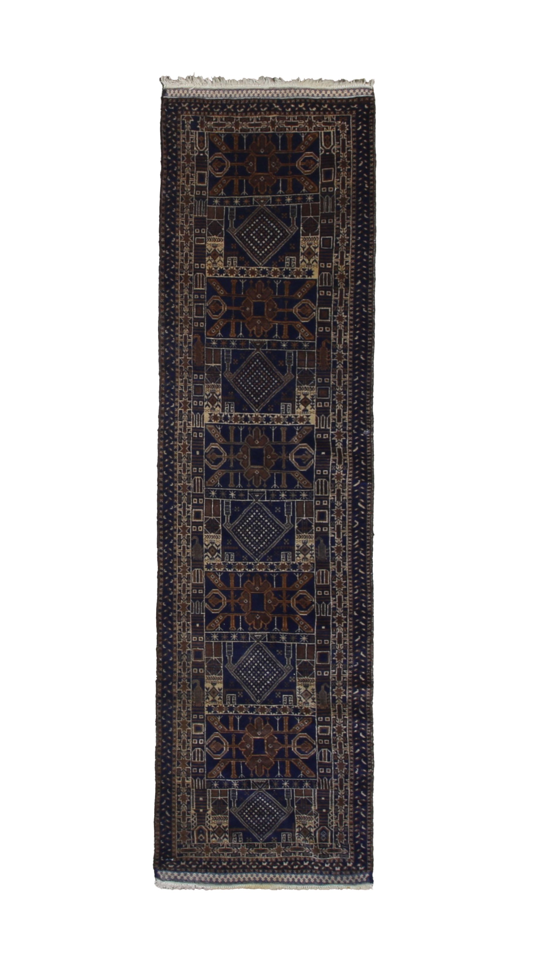 Vintage Afghan Wool Runner, full rug view. Original catalog photograph; SKU 101776.
