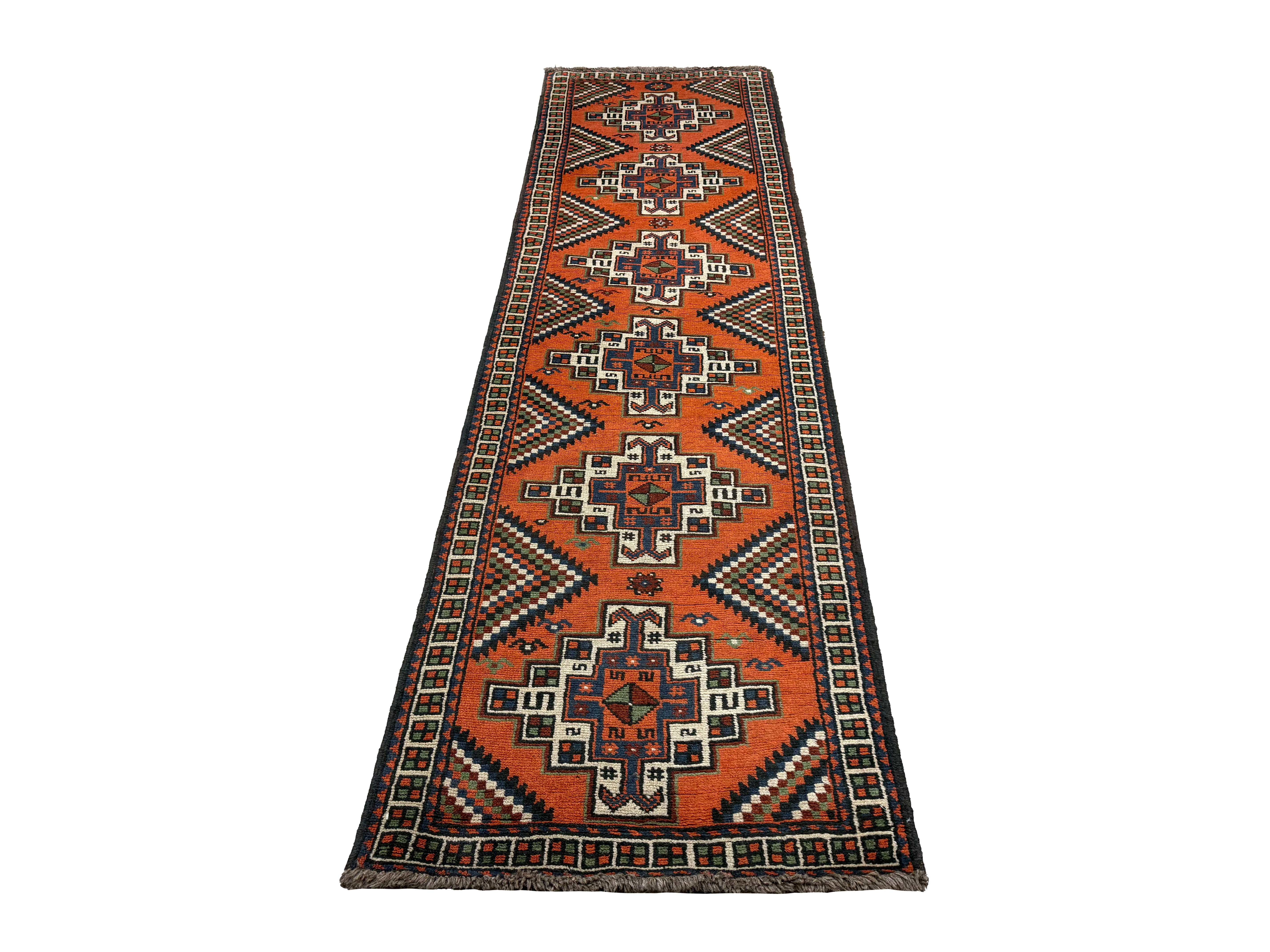 Persian Kelardasht Runner, lengthwise view, hand-knotted wool pile. SKU 112696.